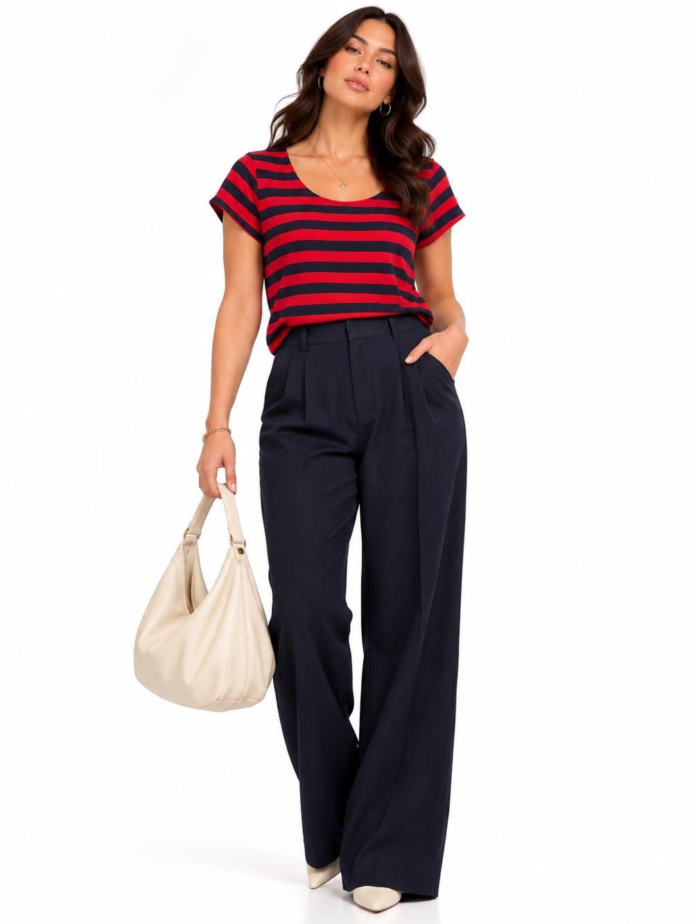 GAP Red Navy Striped Silky Drop Shoulder Cap Sleeve Tee – Small GUC